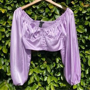 Forever 21 Satin lavender satin button up off the shoulder crop top size small